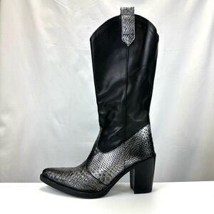 Emanuele Crasto black silver western boot Size 10 leather Python Cowgirl